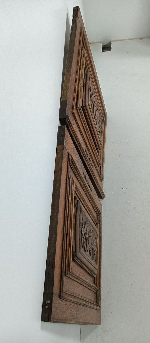 Pair Antique Hand Carved Wood Door Panels Reclaimed Architectural Flowers  Love photo buy