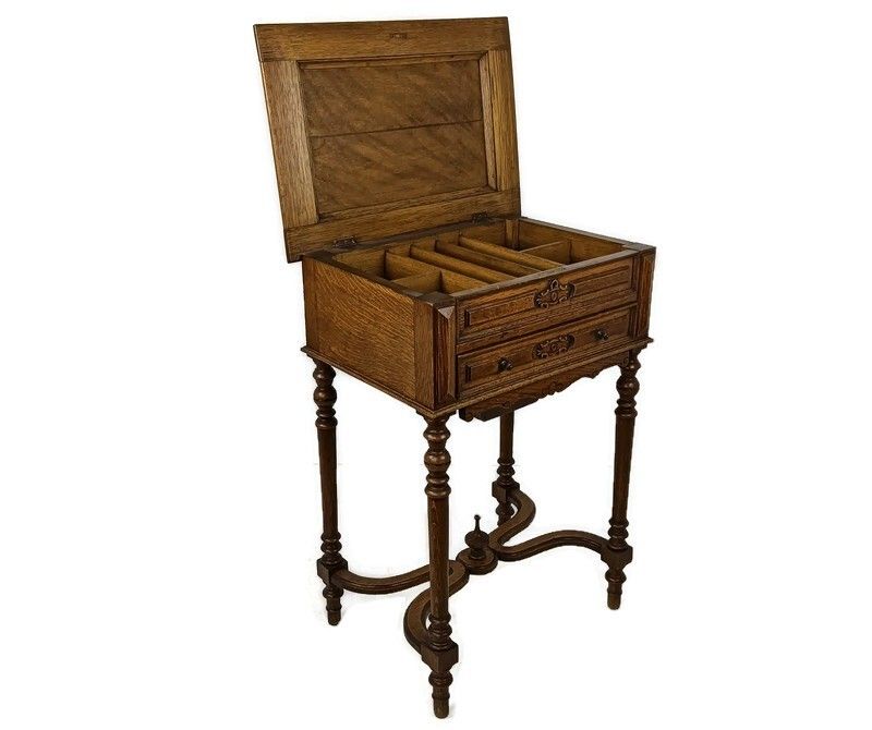 Antique  Sewing Quilting Box Table Cabinet  Extremely Rare Wow Carved Wood