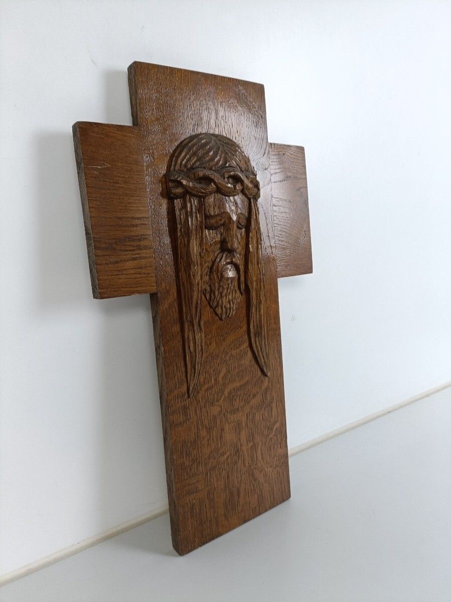 Gorgeous Hand Carved Wood Art Jesus Christ Head Of Thorns Sculpture Crucifix  VI photo Art