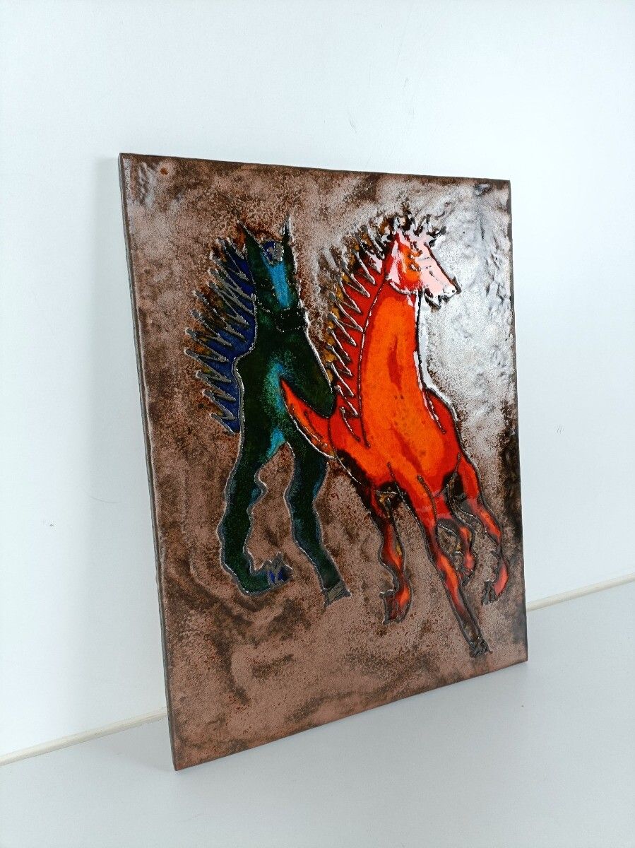 Ruscha Horses  Red Blue Fat Lava Germany Space Age Pop Art Psychedelic Wall Tile photo Art