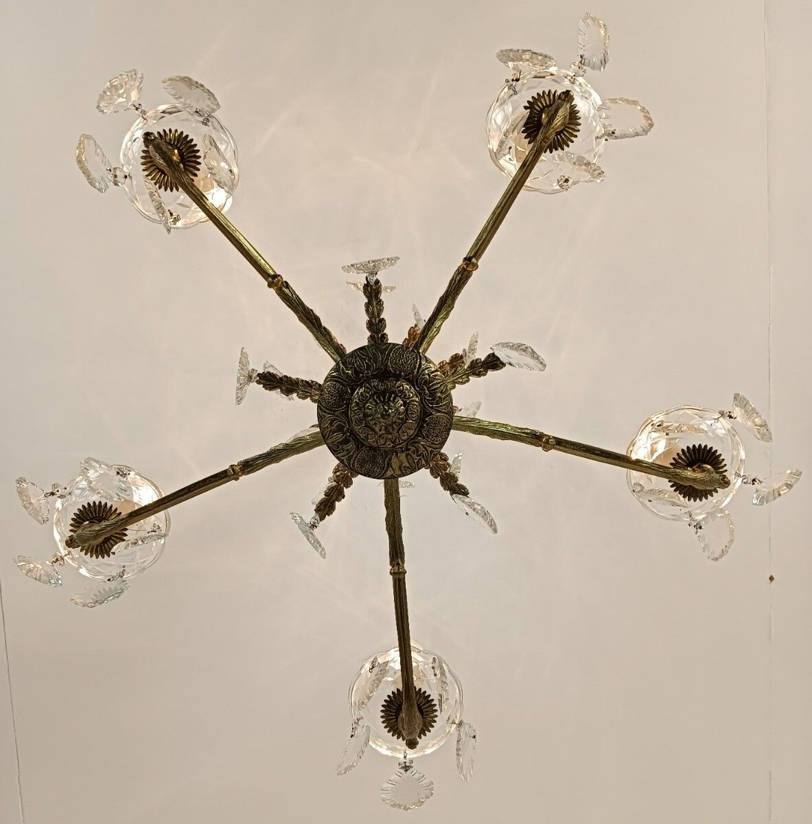 France Chandelier Bronze With Art Glass Prisms 6 Lights Vintage Stylish photo buy