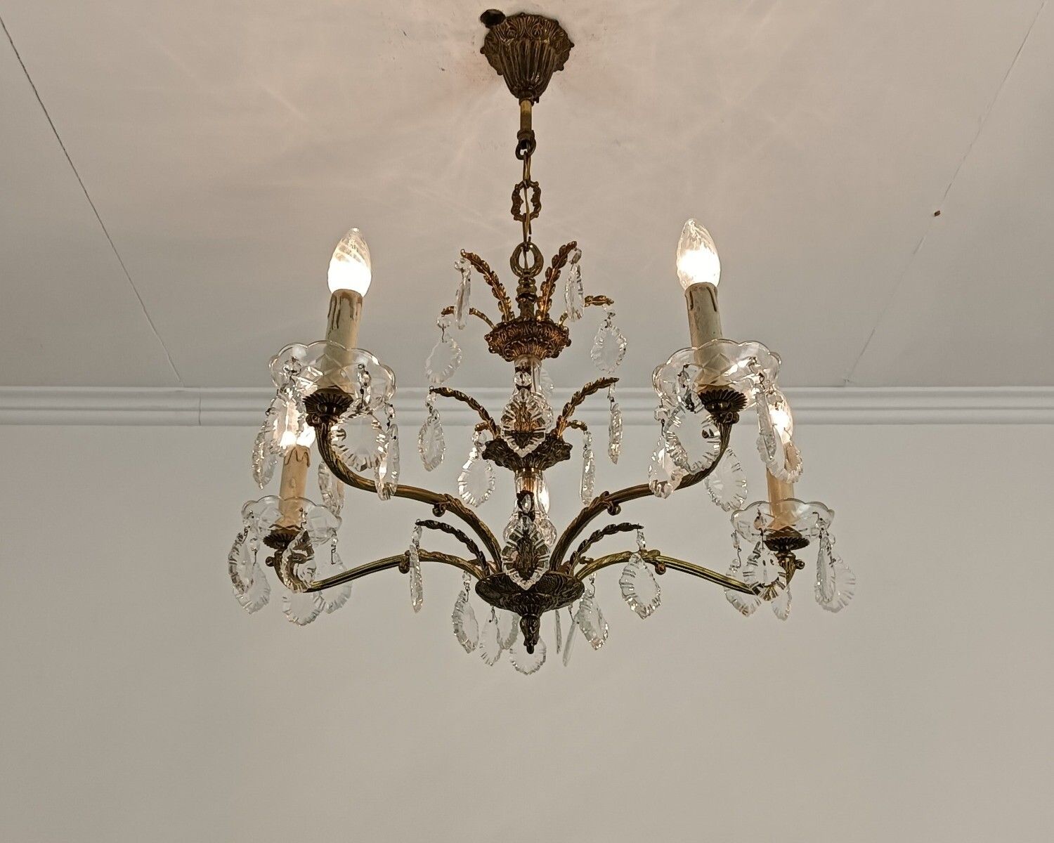 photo furniture France Chandelier Bronze With Art Glass Prisms 6 Lights Vintage Stylish