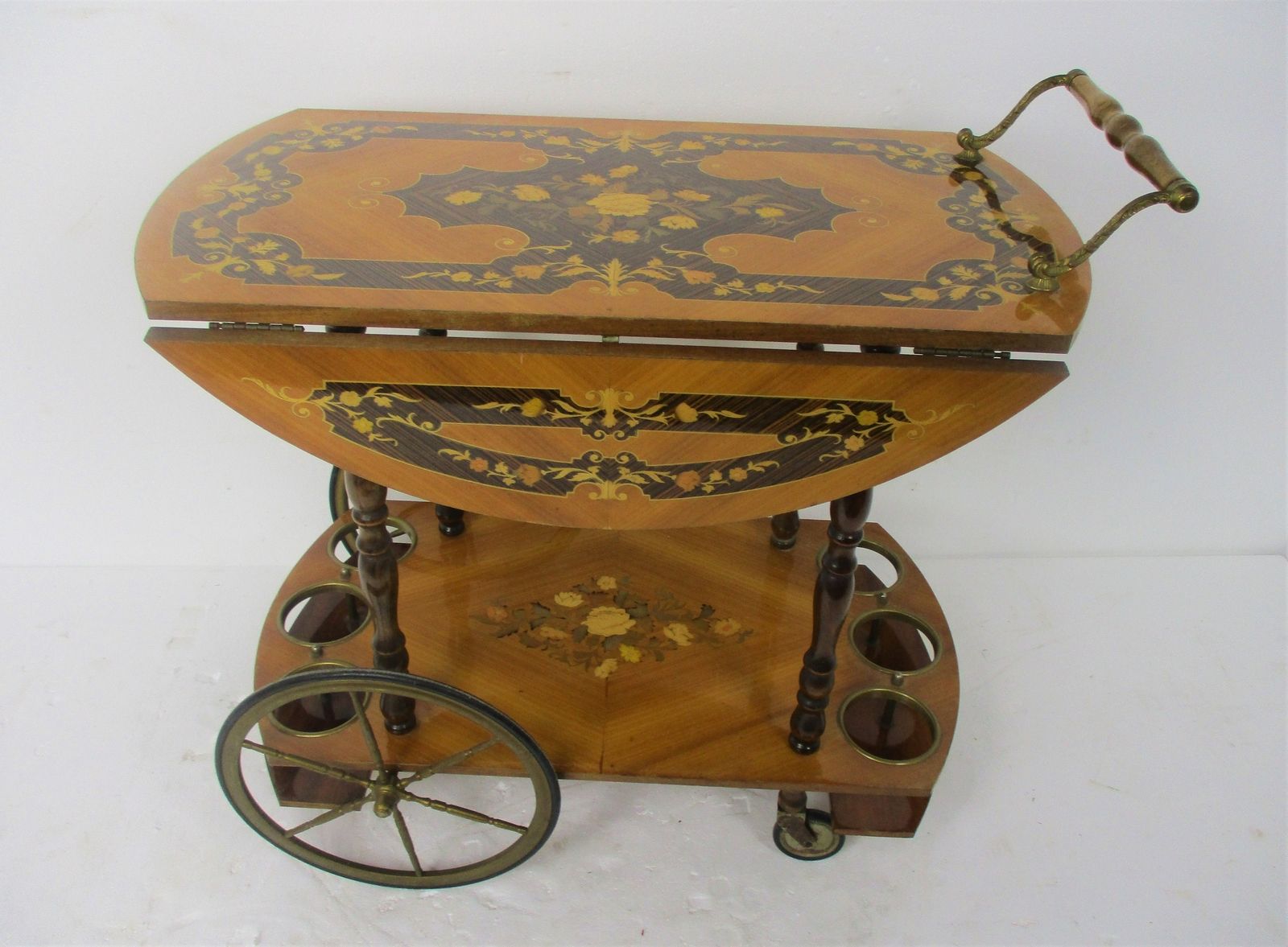 Retro Bar Cocktail Tea Entertainment Cart Trolley Inlay Marquetry Gate Leg Italy photo vintage