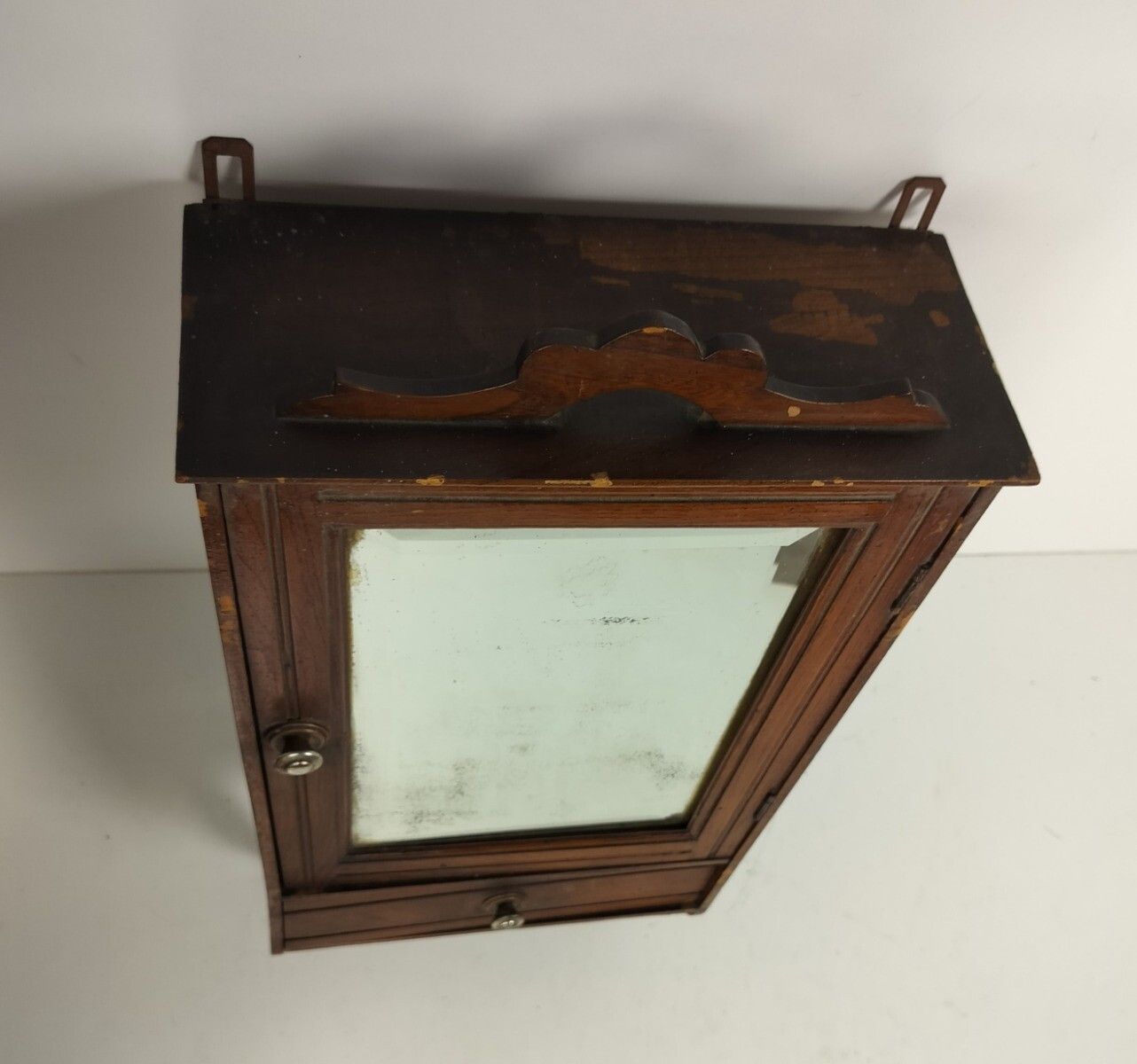 Antique Pharmacy Medicine Apothecary Cabinet Wood Beveled Glass Barn Farmhouse S photo vintage