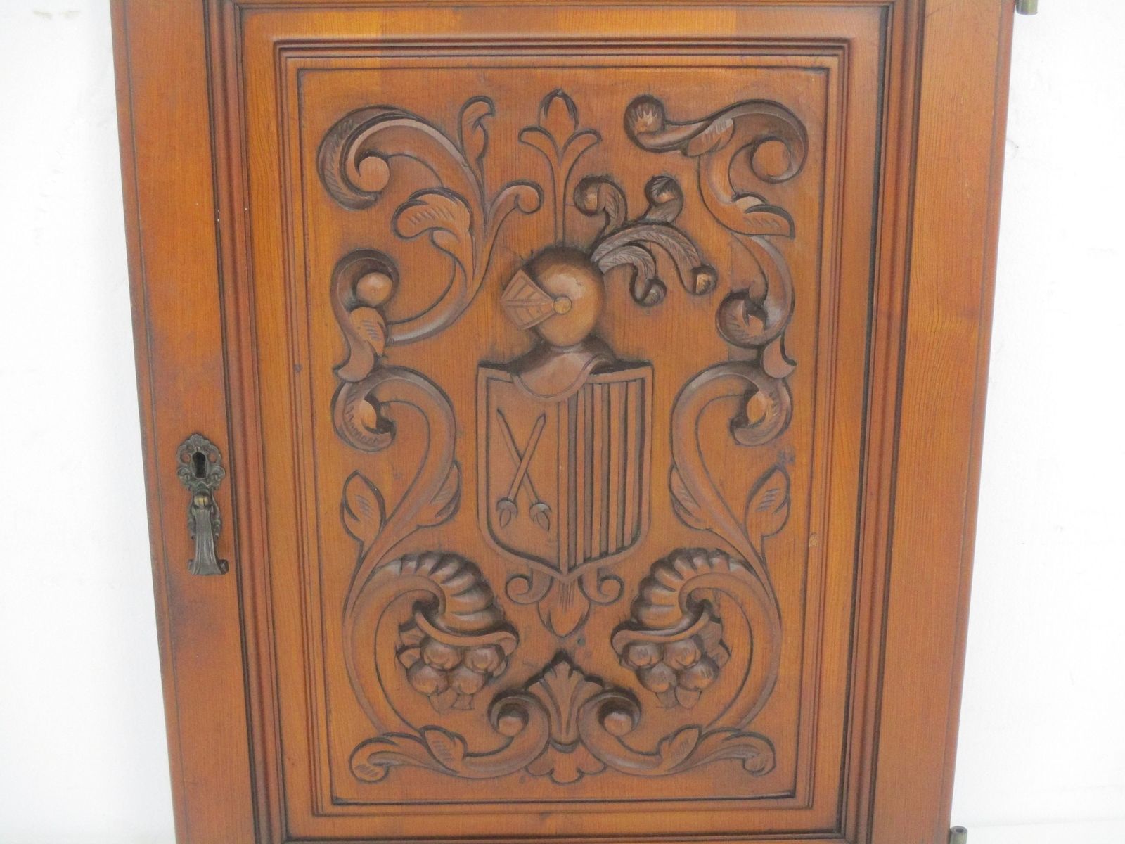 Antique Hand Carved Wood Door Panel Reclaimed Architectural Middle Ages Scene Kn photo furniture