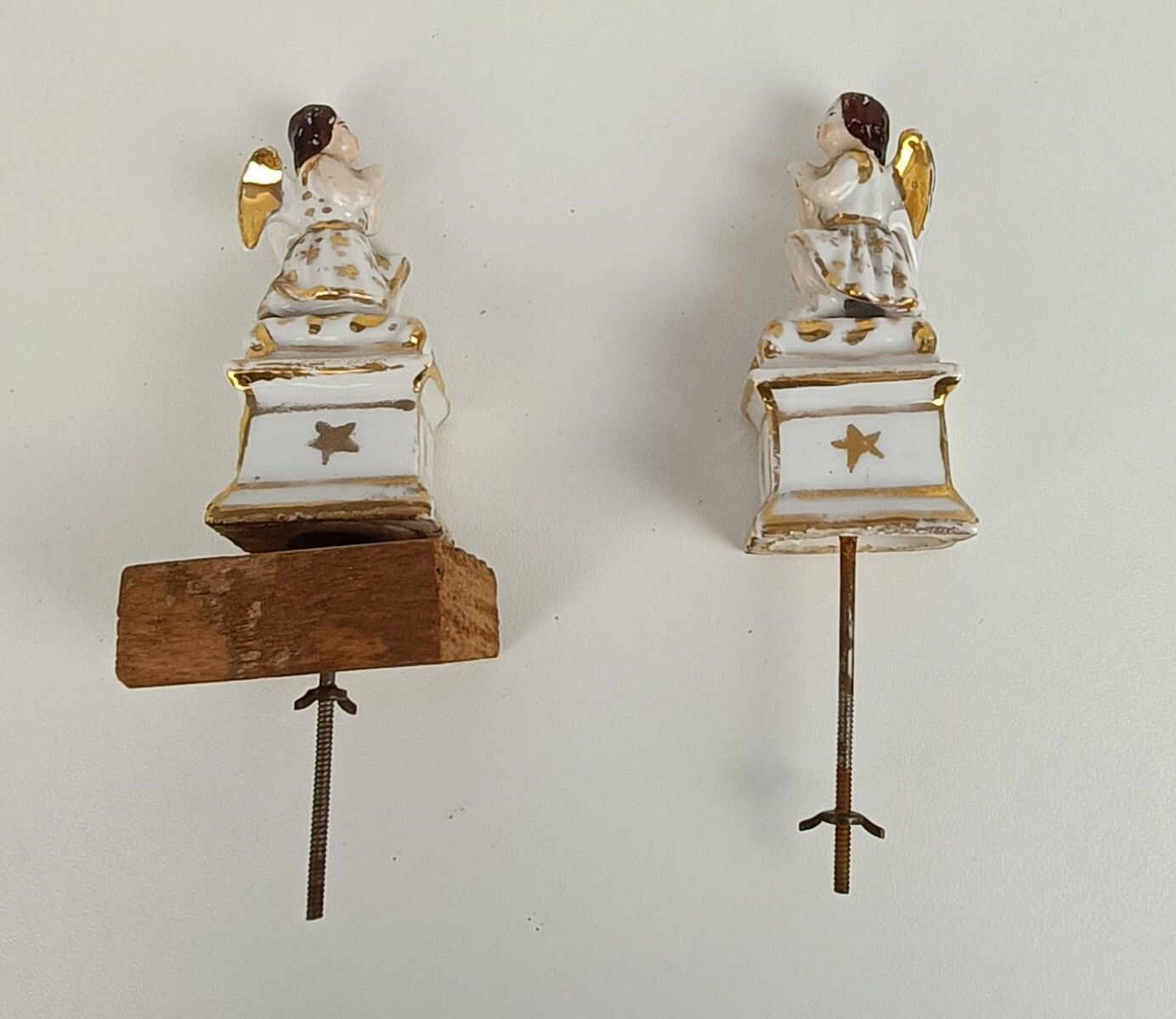 photo for sale Vieux Paris Porcelain Antique White Gold Gilded Angels Statues Figurines Pair