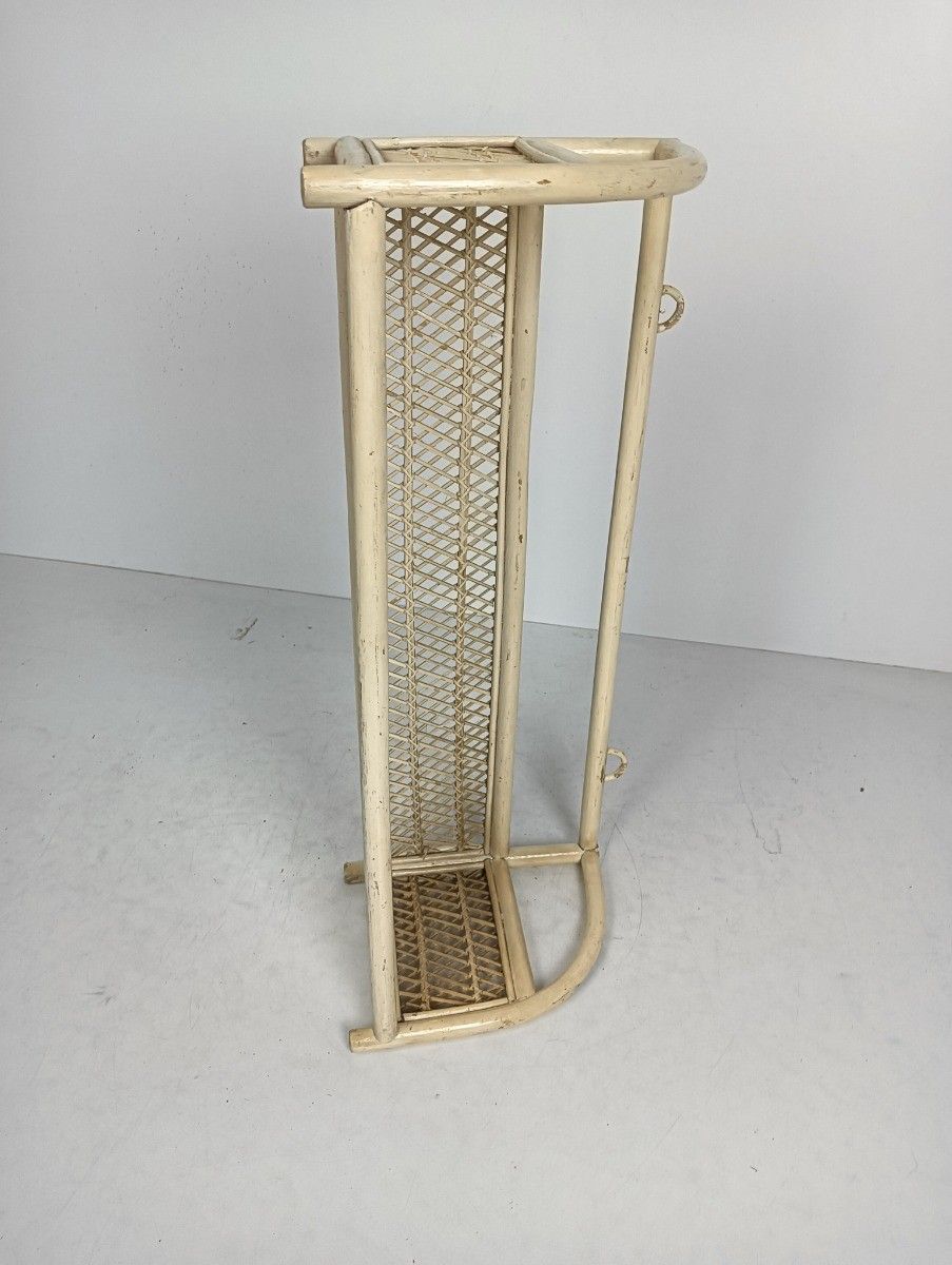 photo for sale Vintage Hanging Standing Rack Rapandi Style Rattan Painted White French