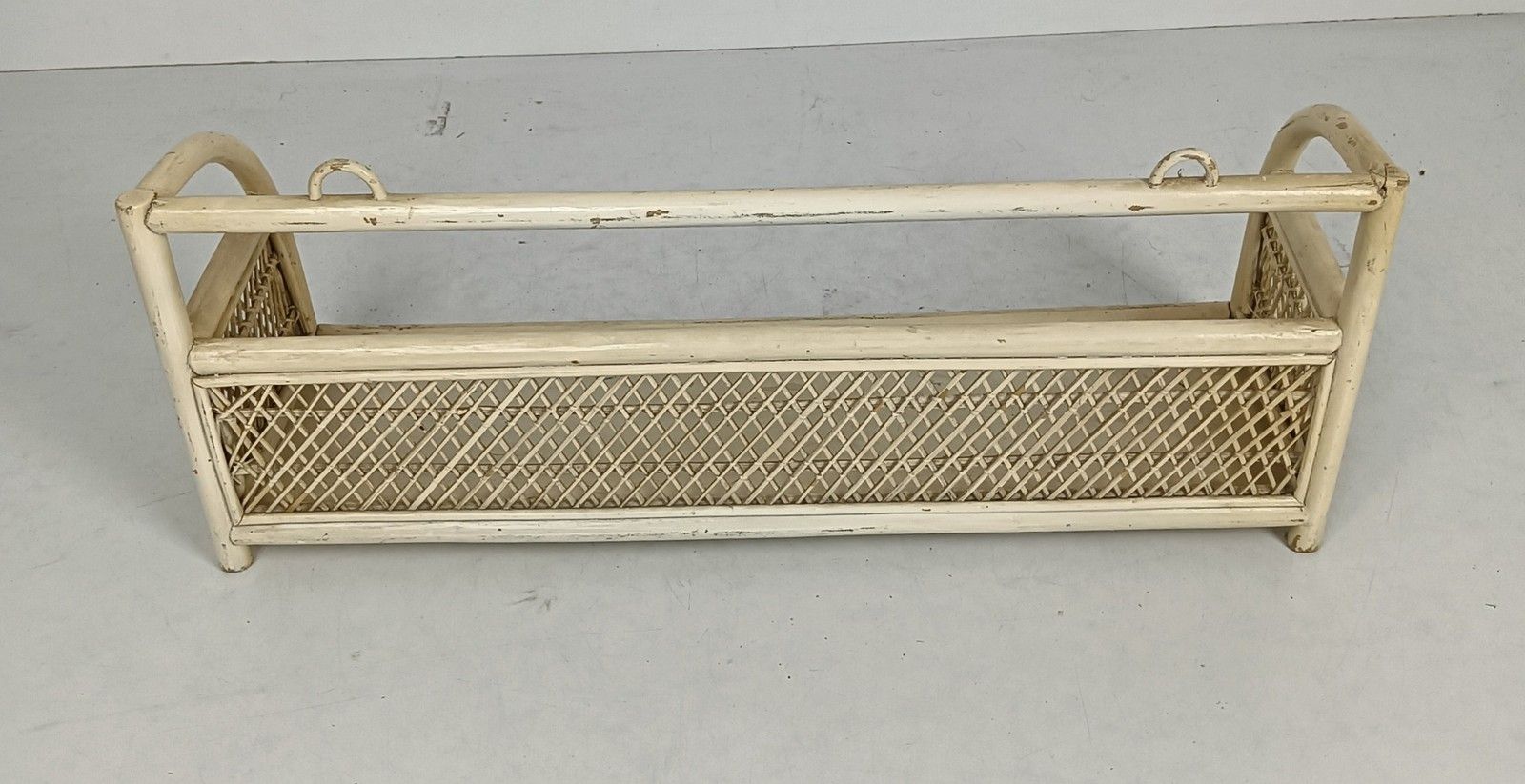 Furniture Vintage Hanging Standing Rack Rapandi Style Rattan Painted White French photo