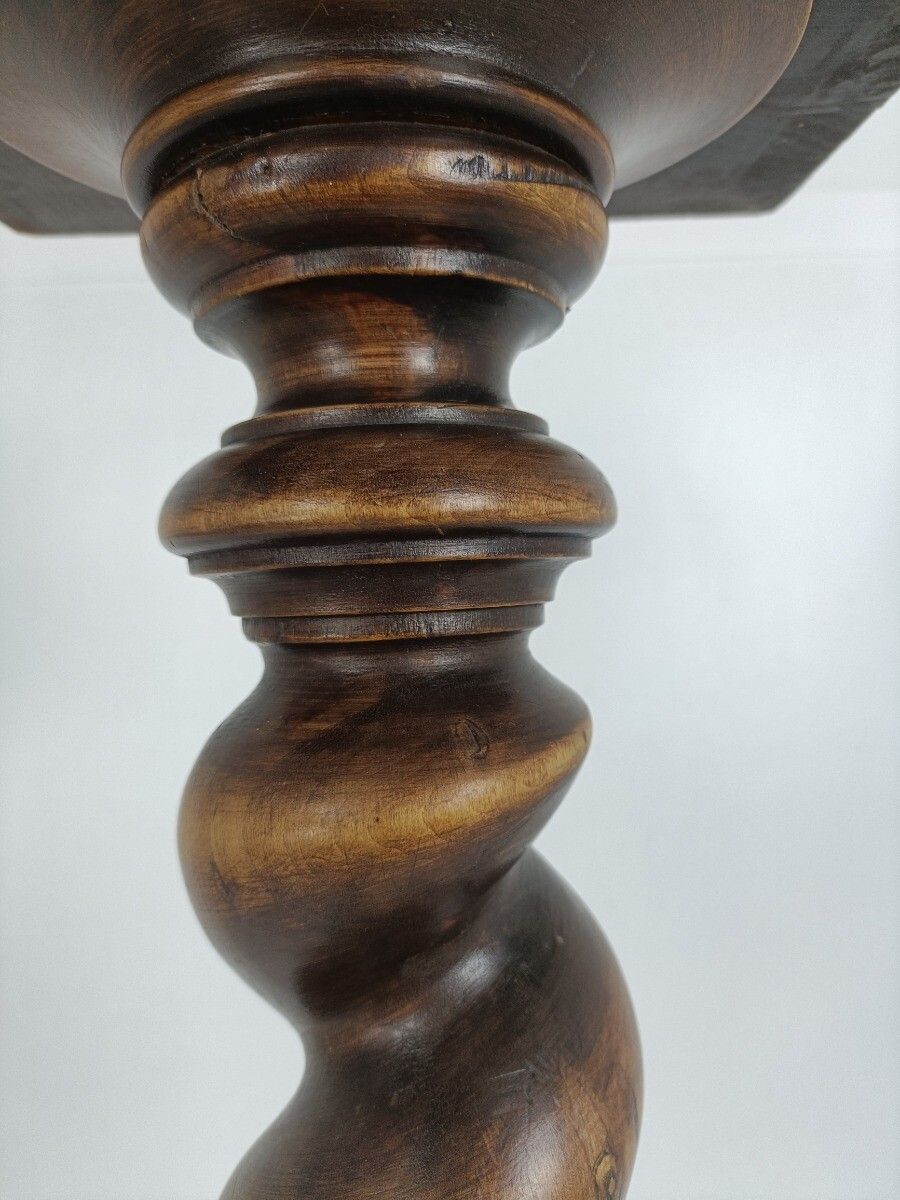 Tall Hand Carved Wood Barley Twist Pedestal Display Side Table Plant Stand Barn photo 323.0