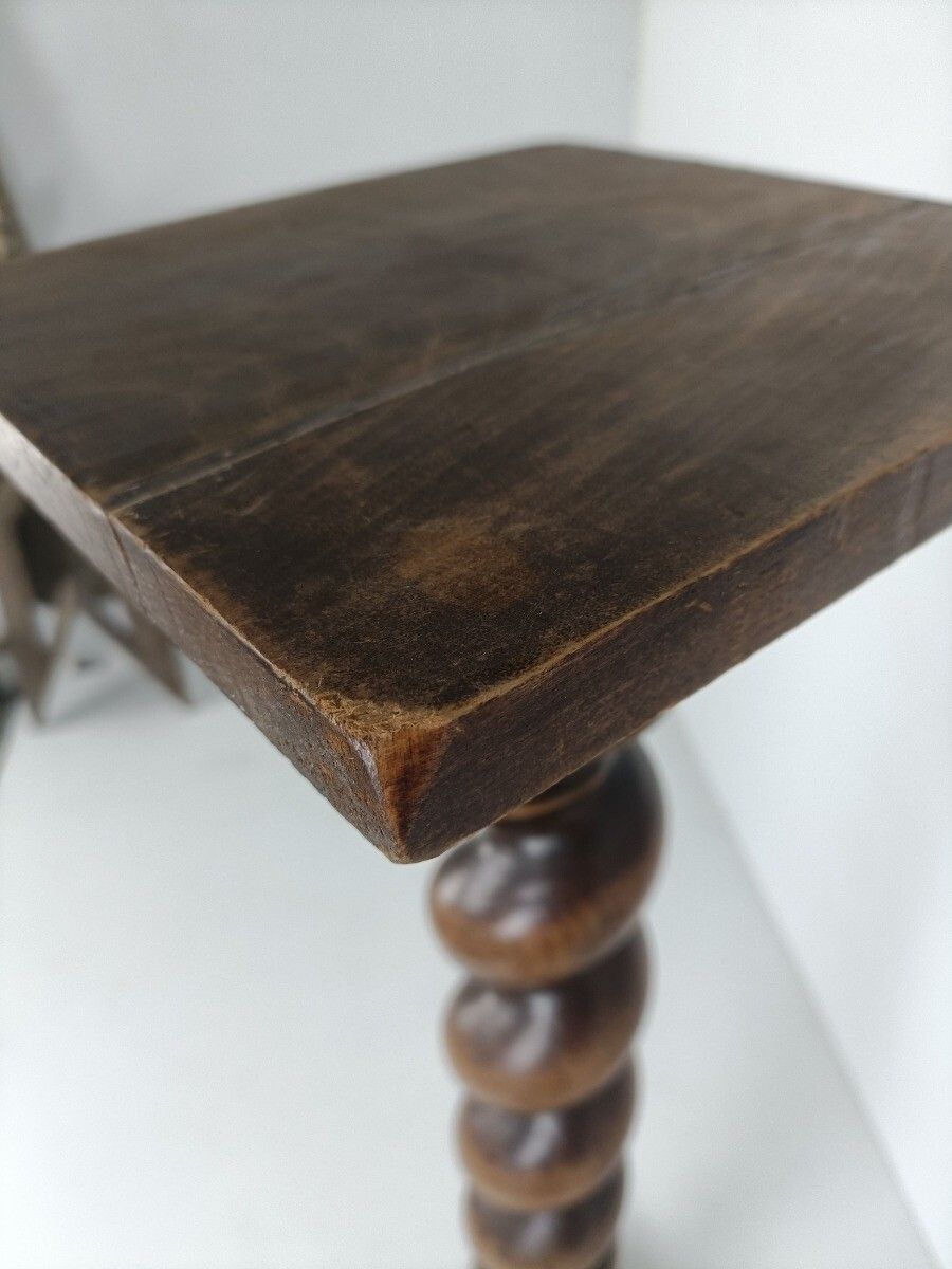 photo furniture Tall Hand Carved Wood Barley Twist Pedestal Display Side Table Plant Stand Barn