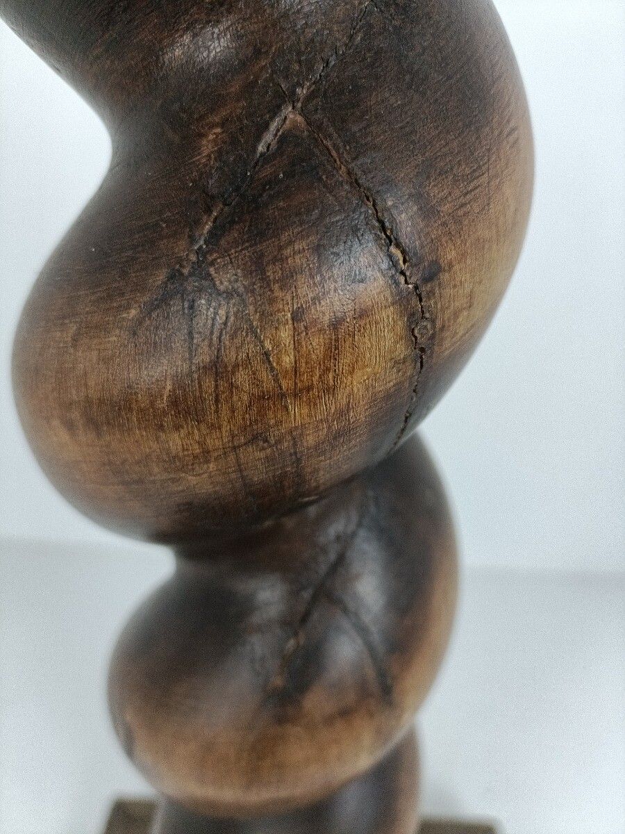 Furniture Tall Hand Carved Wood Barley Twist Pedestal Display Side Table Plant Stand Barn photo