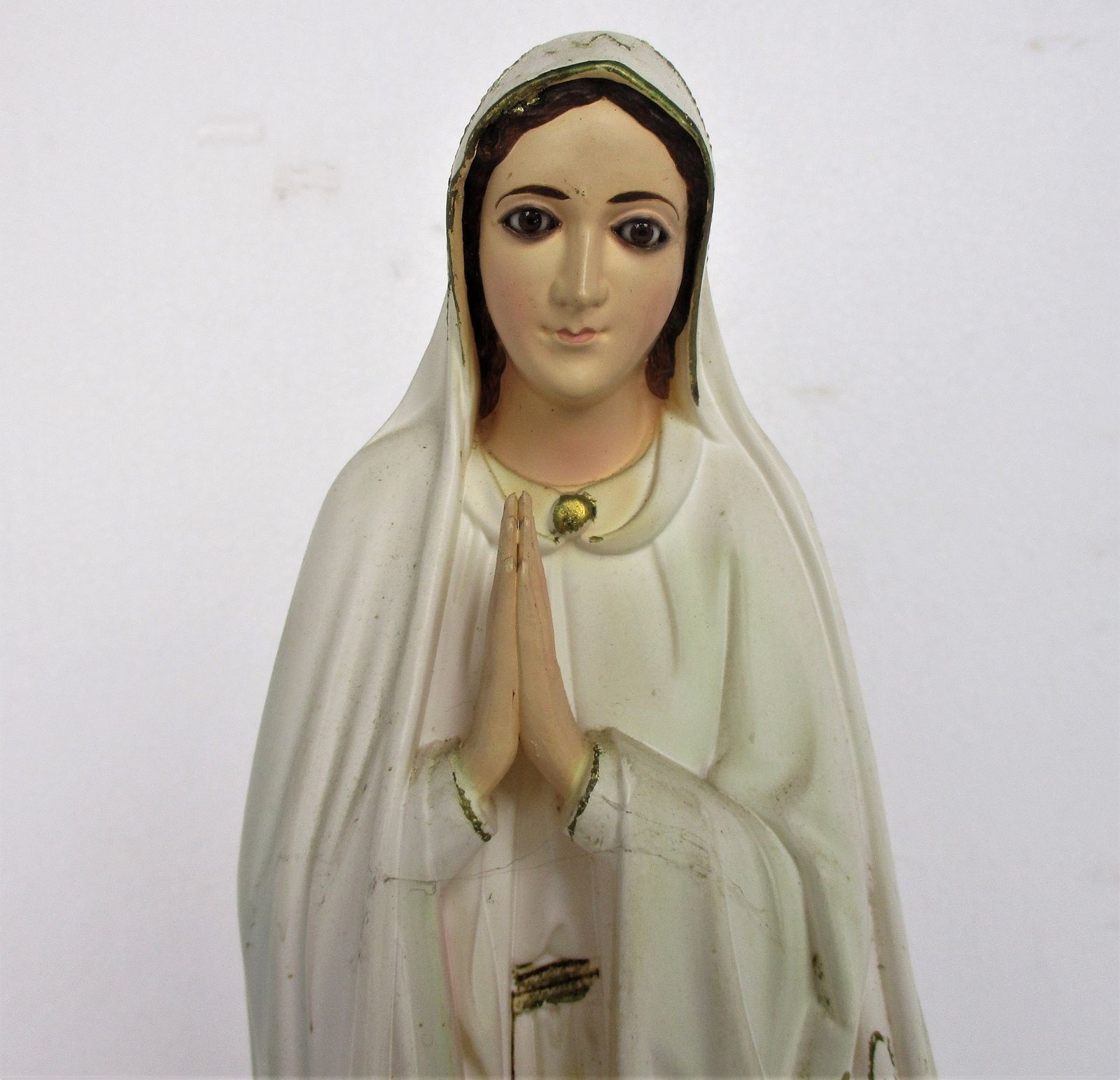 Vintage Our Lady Fatima Resin Statue Glass Eyes Portugal Authentic 17.32" photo for sale
