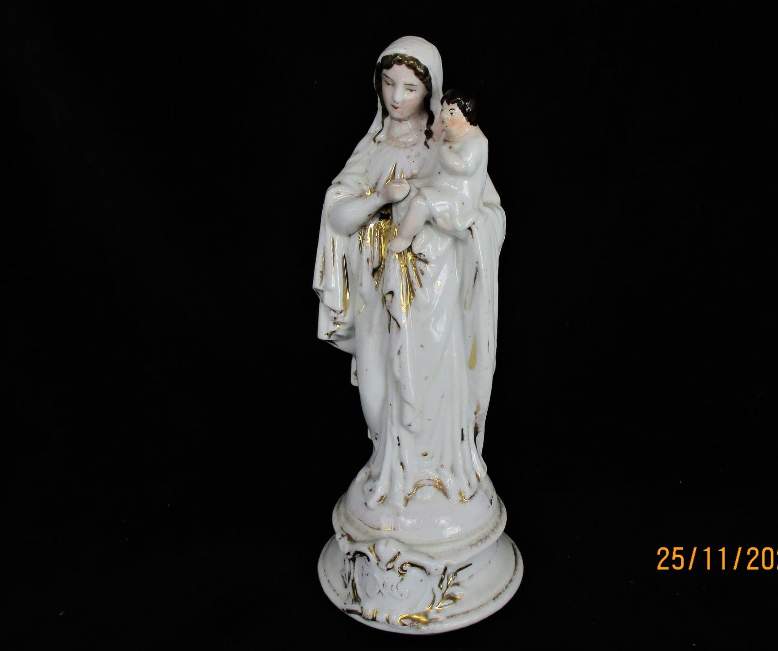 Antique 1900 Vieux Paris Porcelain Bisque Statue Virgin Mary Infant Jesus 9.84&Q photo 129.0