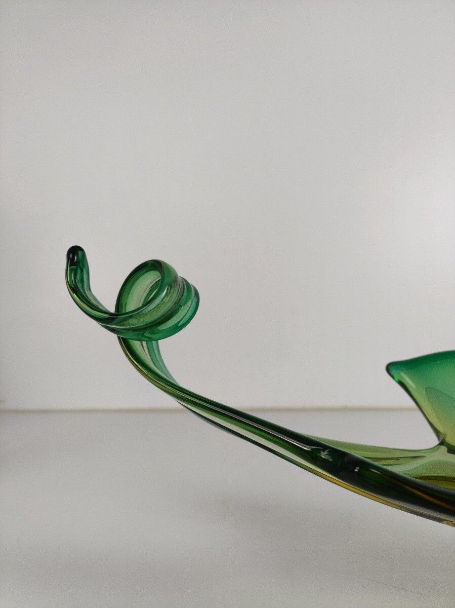 Italian Yellow Green  Bowl Dish Centerpiece Murano Seguso Art Glass Modernist Xl photo for sale