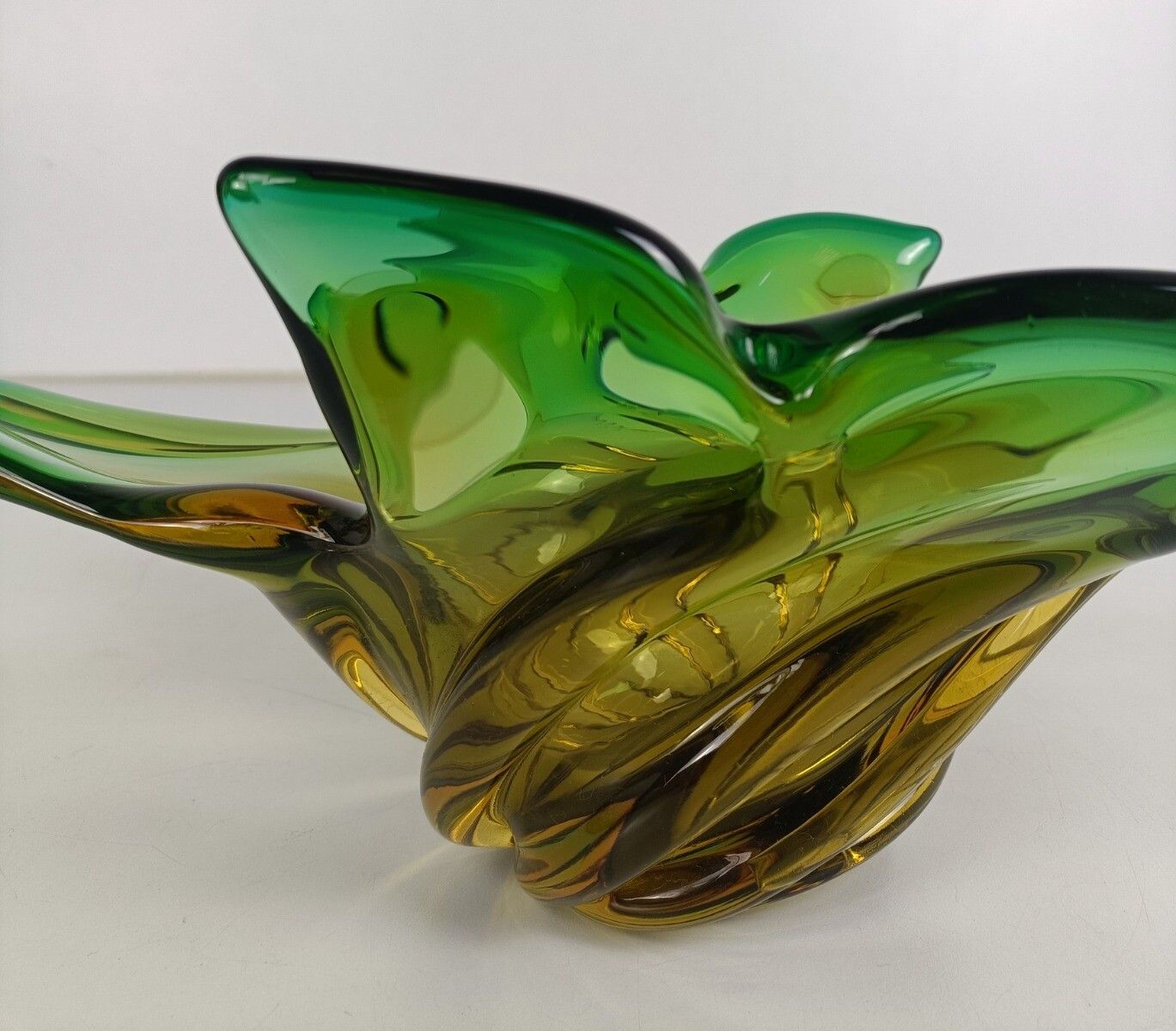 Italian Yellow Green  Bowl Dish Centerpiece Murano Seguso Art Glass Modernist Xl photo Home Decor