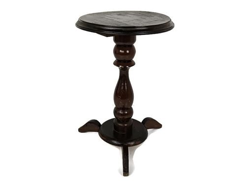 Lackered Wooden Pedestal Vintage Carved Wood Side Table Plant Stand Barn Style