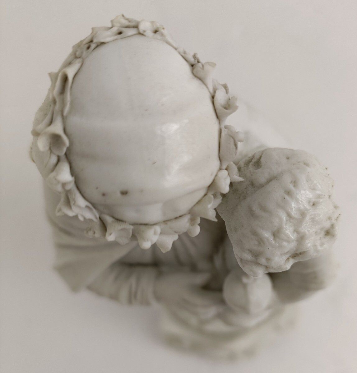 French Antique 1900 Bisque Statue Virgin Mary Our Lady With Infant Child Flower photo buy