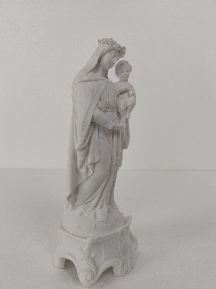French Antique 1900 Bisque Statue Virgin Mary Our Lady Infant Jesus Exquisite  F photo for sale