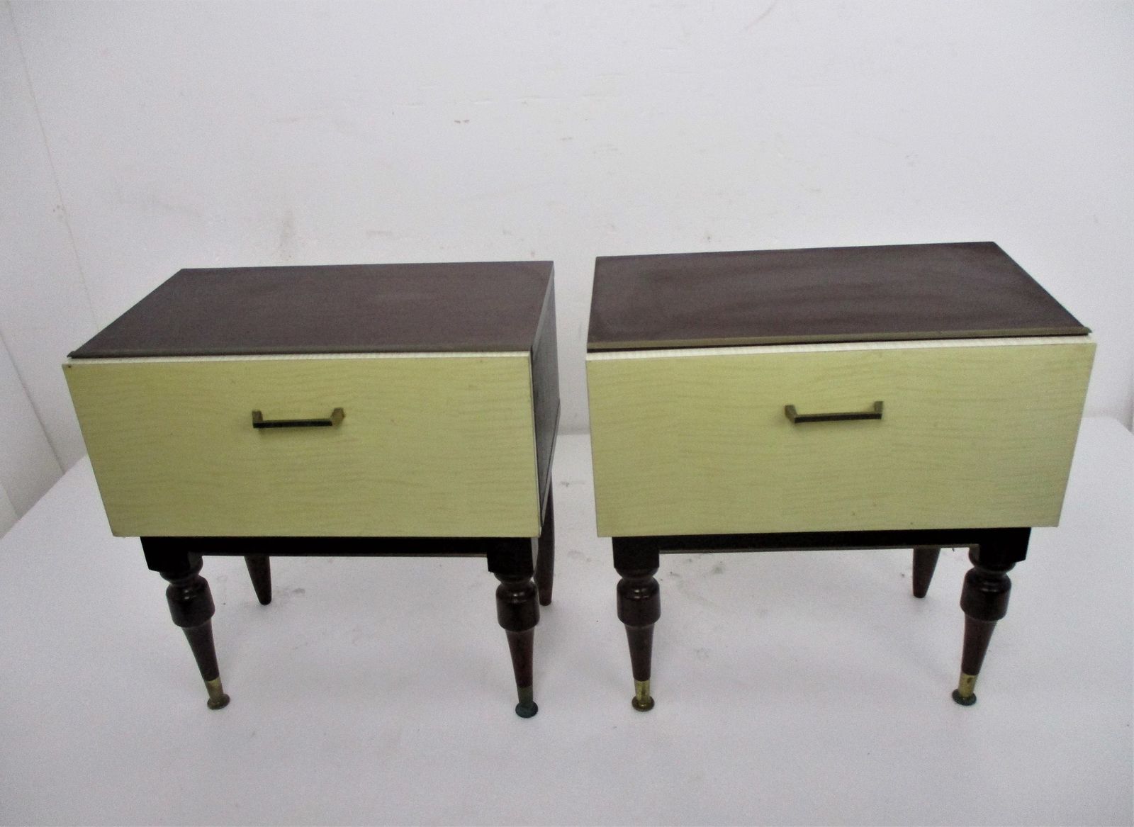 Pair Couple Double Vintage Nightstands End Tables Mid Century Modern Wood Retro photo Furniture