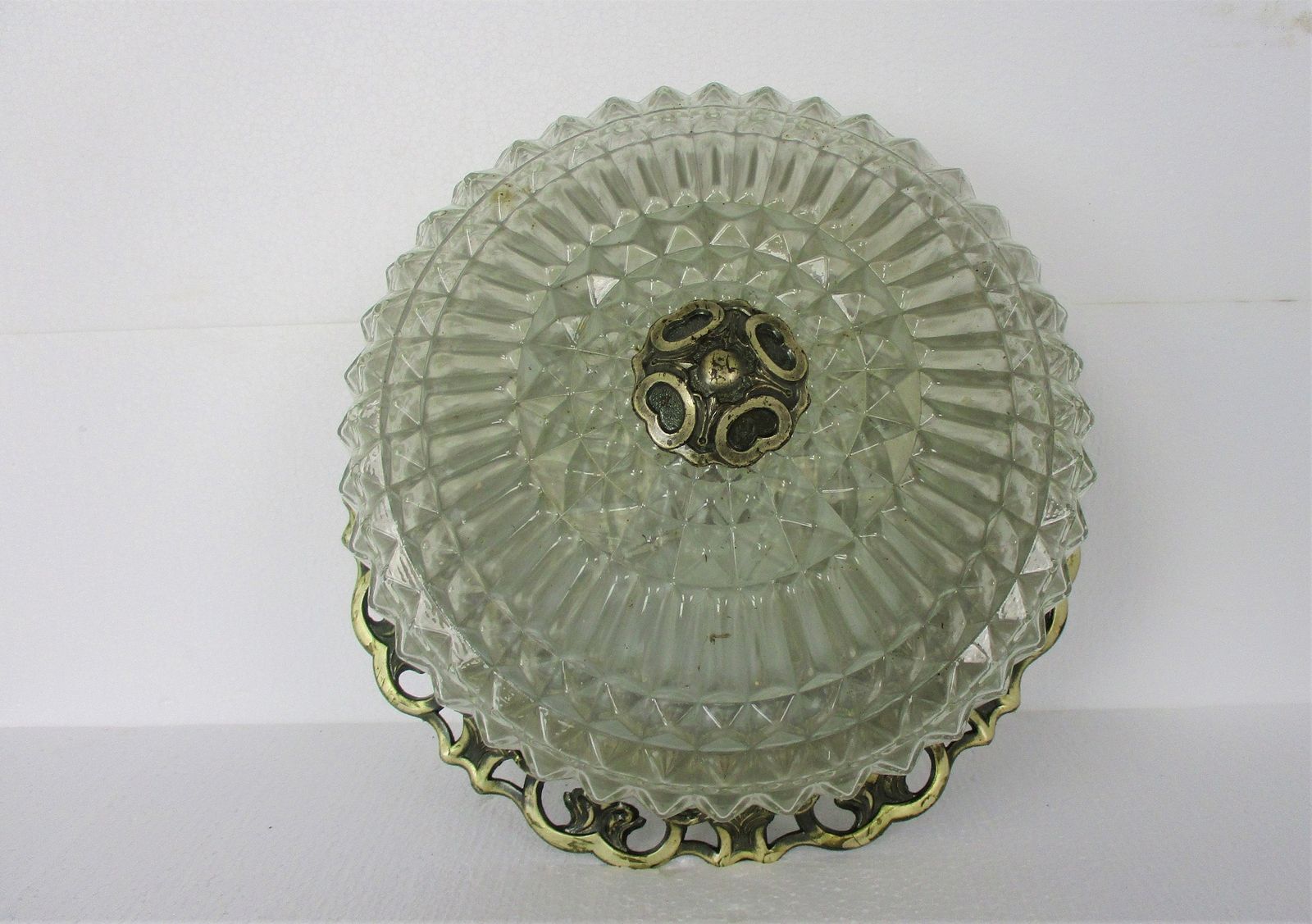 Gorgeous Xl French Ceiling Lamp Fixture Plafonnière Ornate Bubbled Glass Silver photo for sale