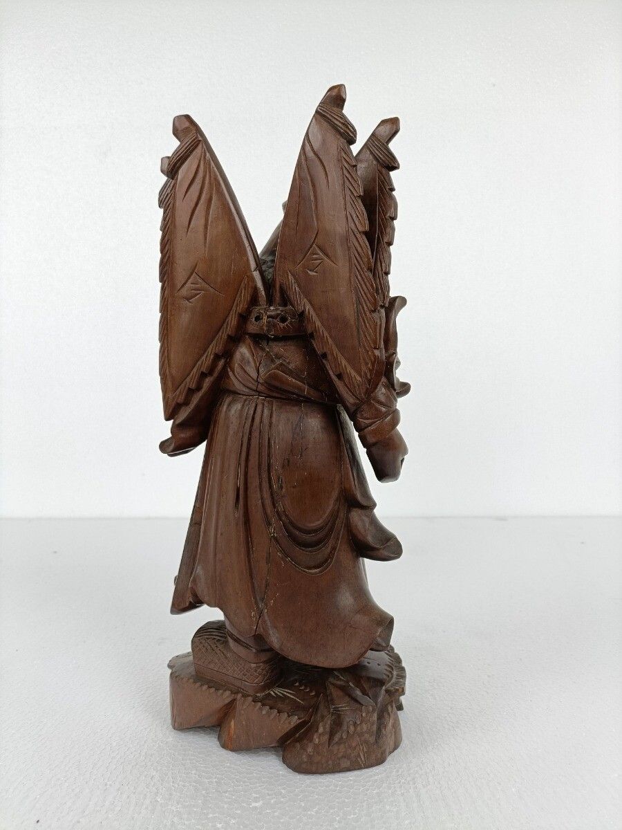 Chinese Rosewood Hand Carved Wooden Figurine Sculpture Winged Warrior photo Art