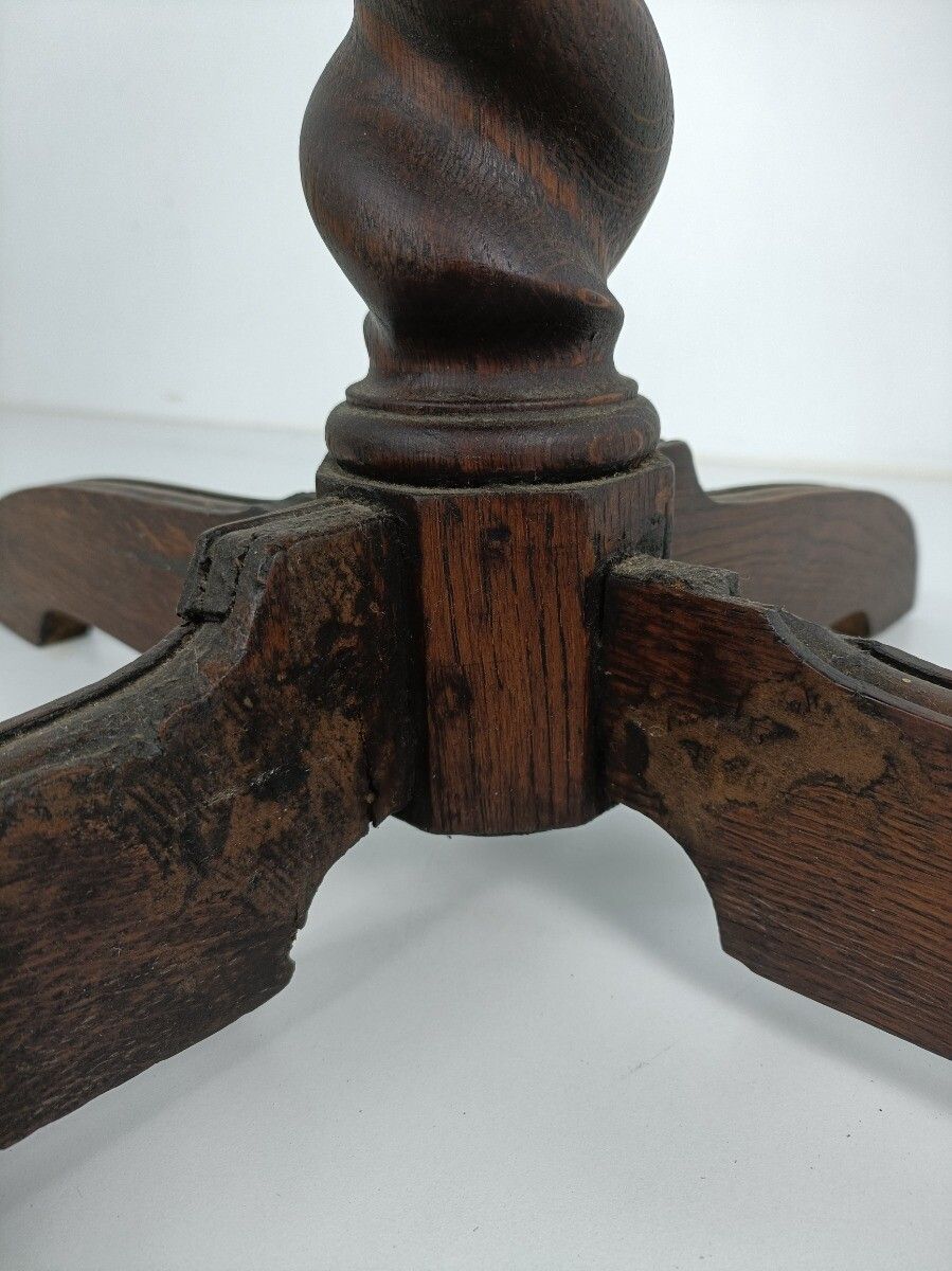 Round Barley Twist Hand Carved Wooden Side Table Pedestal, Plant Stand Barn Styl photo vinterior