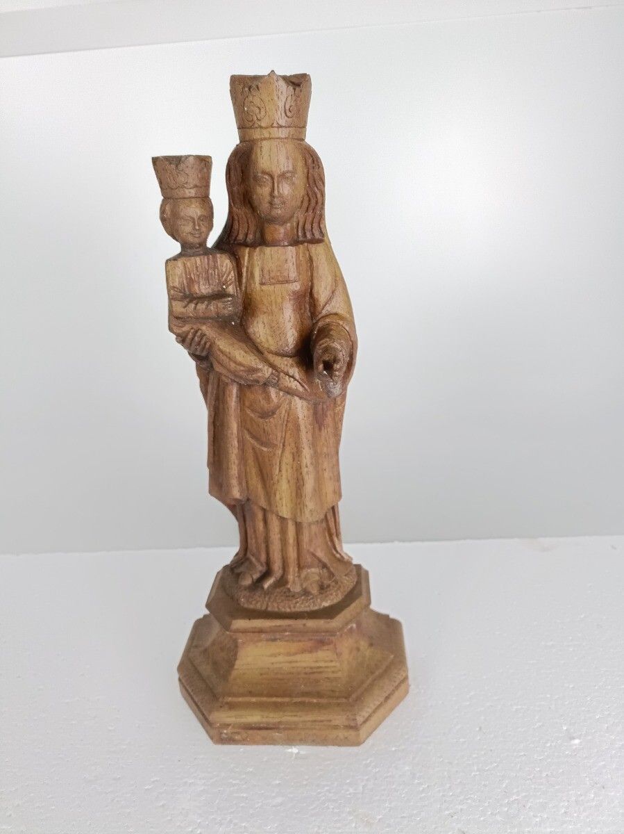 Statue Virgin Mary Lady Madonna Infant Child Hand Carved Wood Vintage Gorgeous G photo furniture