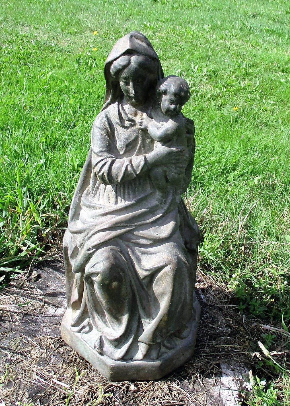 Large Statue Virgin Mary Madonna Holy Mother Infant Child Plaster 17.32" photo Art