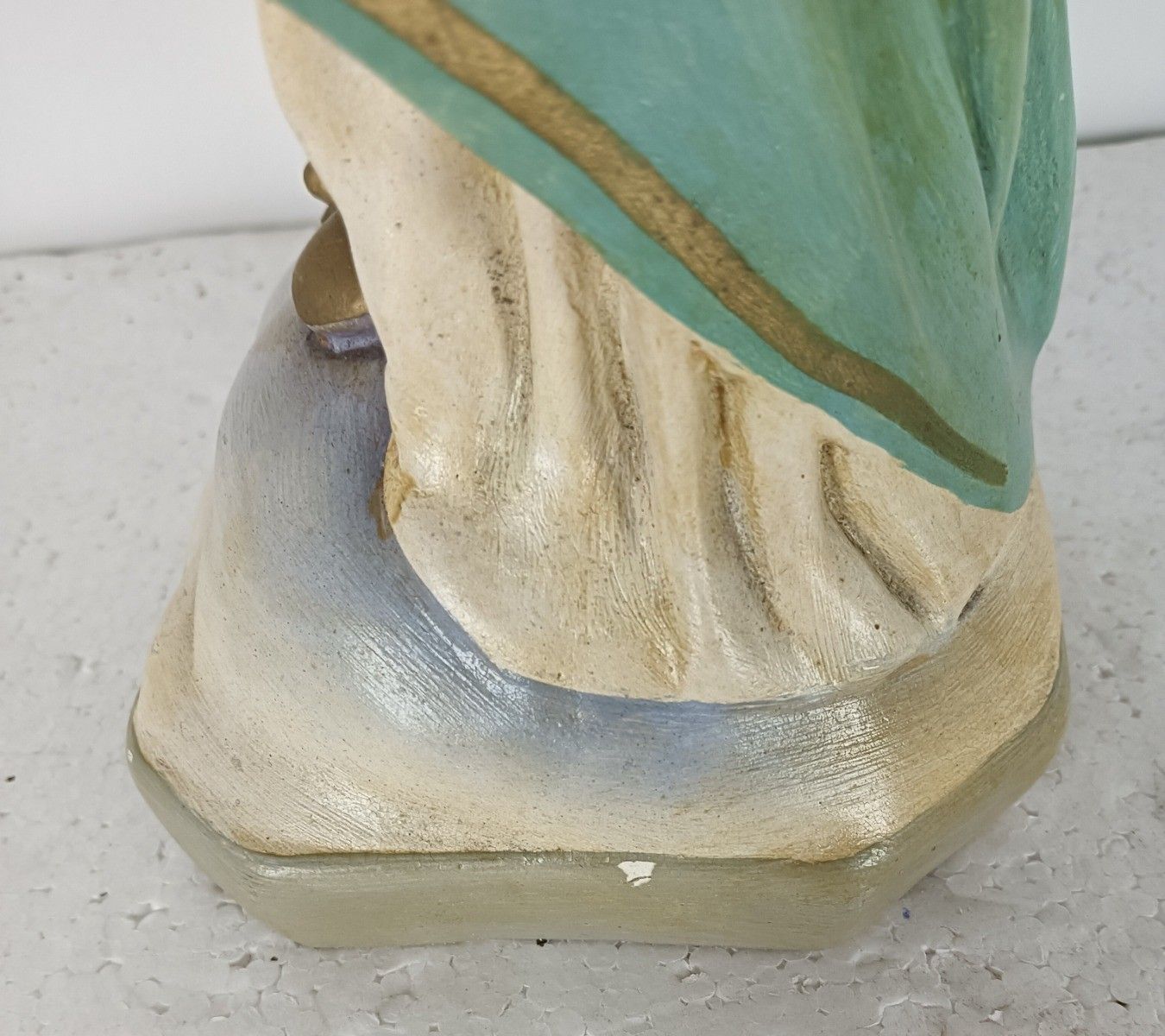 Antique Statue Madonna Virgin Mary Threading On Snake  With Infant Plaster Polyc photo for sale