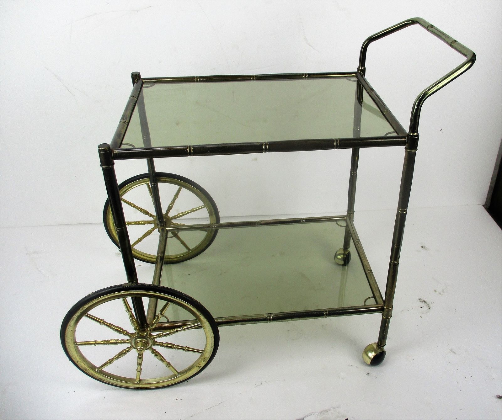 Bar Cocktail Tea Cart Trolley Hollywood Regency Kitchen Island Brass Bamboo Styl photo for sale