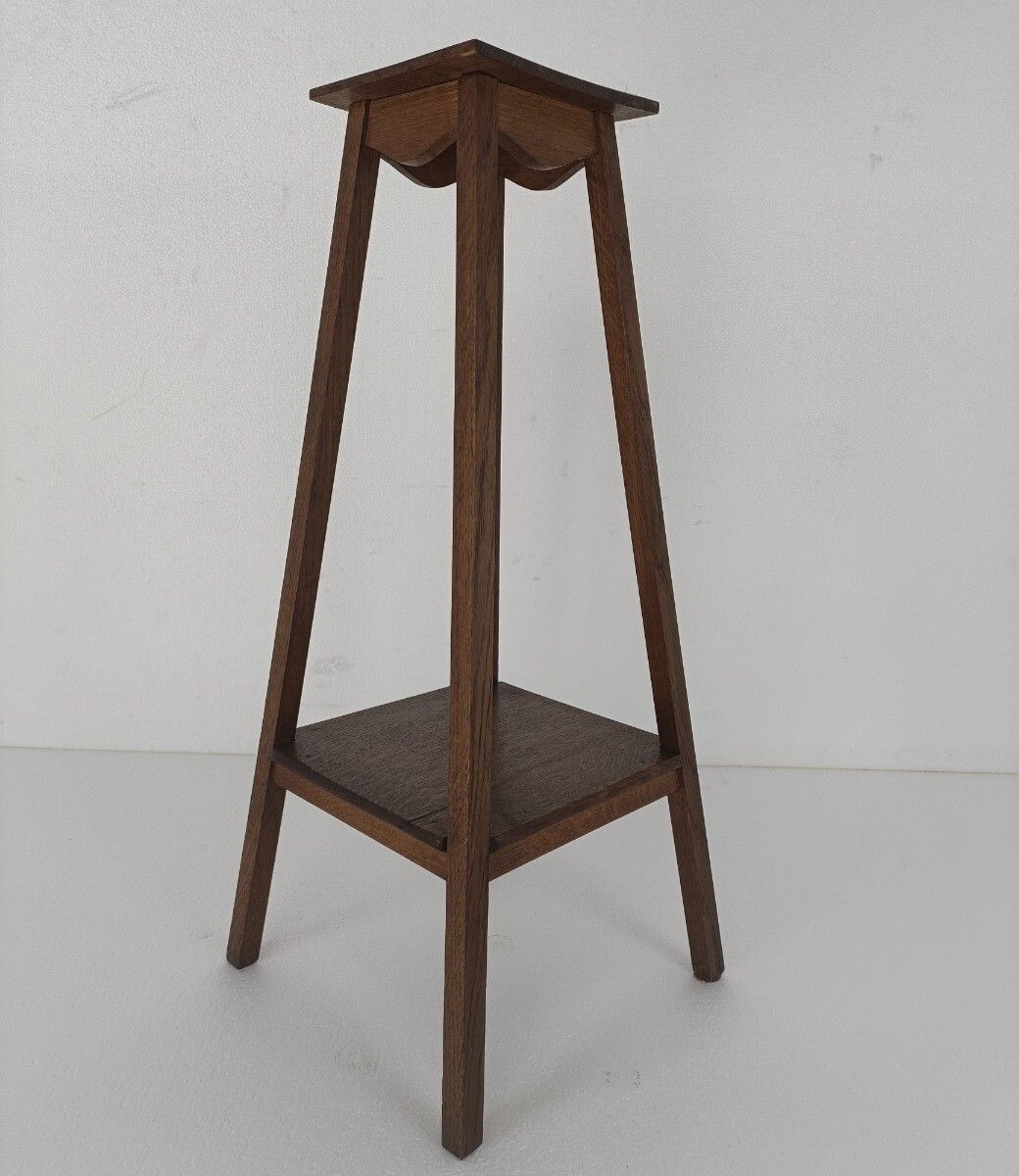 Vintage Wood Oak Pedestal Display Table Plant Bonsai Stand Two Tier Barn Country photo for sale