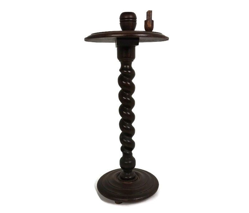 Hand Carved Ornate Wood Barley Twist Pedestal Smokers Side Plant Stand Table Far
