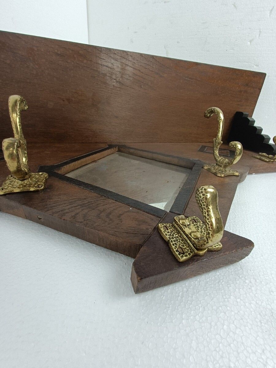 Coat Rack Art Deco With Mirror Hand Carved Wood Antique Gorgeous Inlay photo vintage