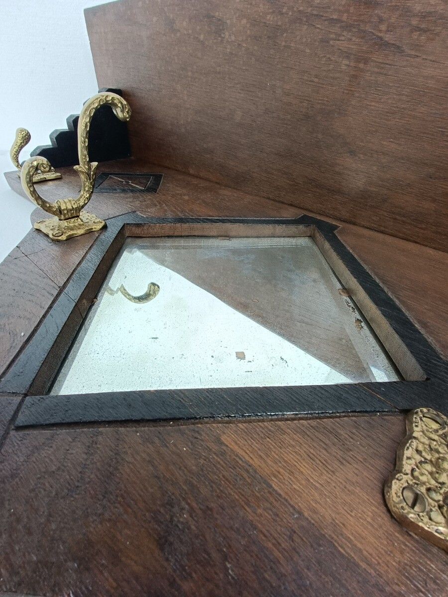 photo furniture Coat Rack Art Deco With Mirror Hand Carved Wood Antique Gorgeous Inlay