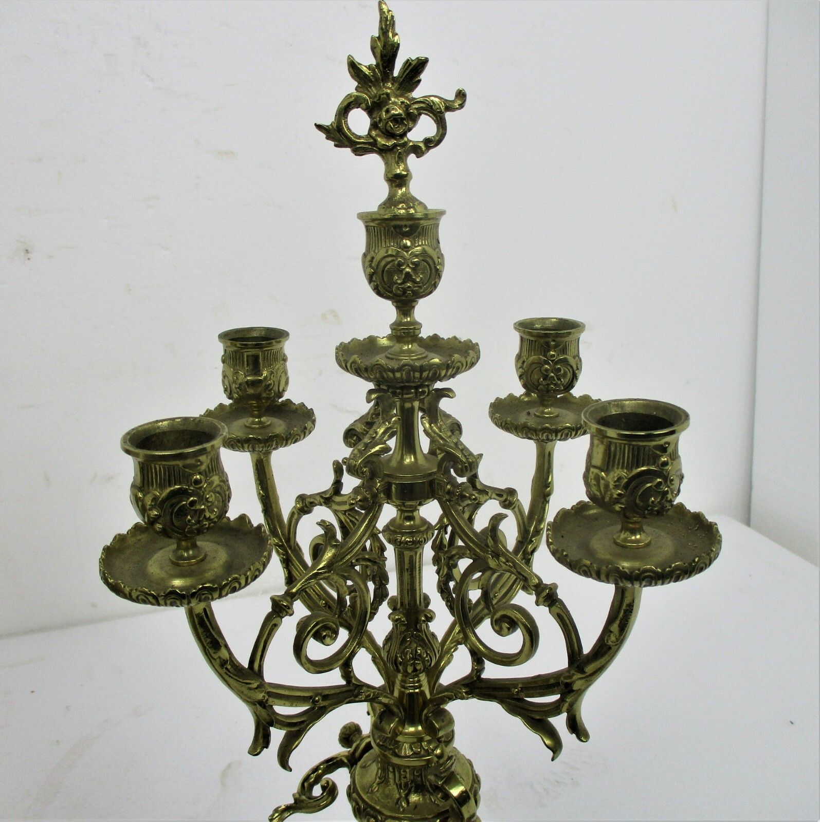 3 Piece Garniture Mantle Set 5 Arm Candelabras Clock Set Working Ornate Antique photo Home Decor