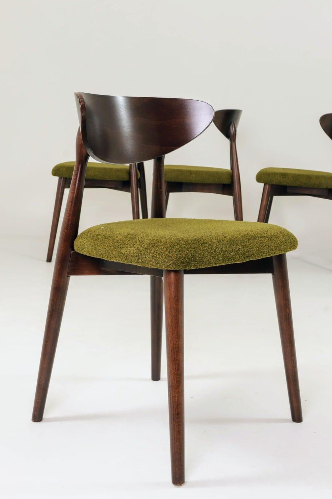 Dining Chairs Set Of 6 , Dark Walnut Green Grass Upholstery, Natural Design photo for sale