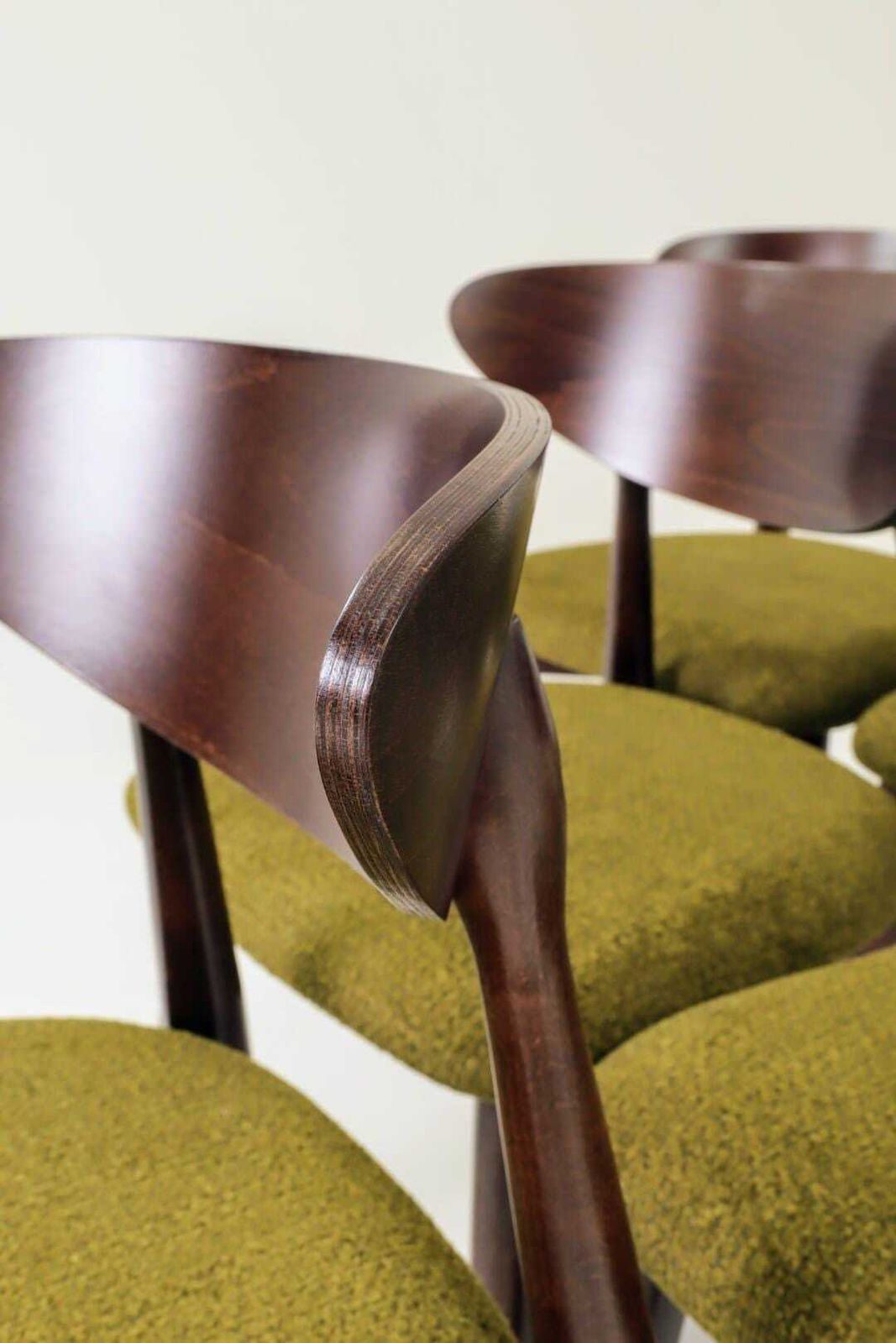Dining Chairs Set Of 6 , Dark Walnut Green Grass Upholstery, Natural Design photo vinterior