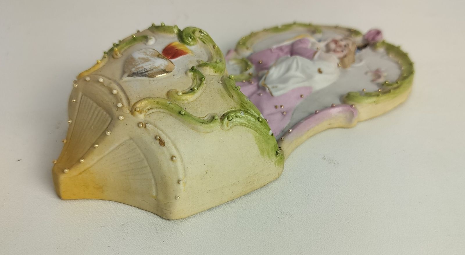 Antique Holy Water Font Vessel Bisque Porcelain Polychrome Virgin Mary Infant Ho photo 101.0