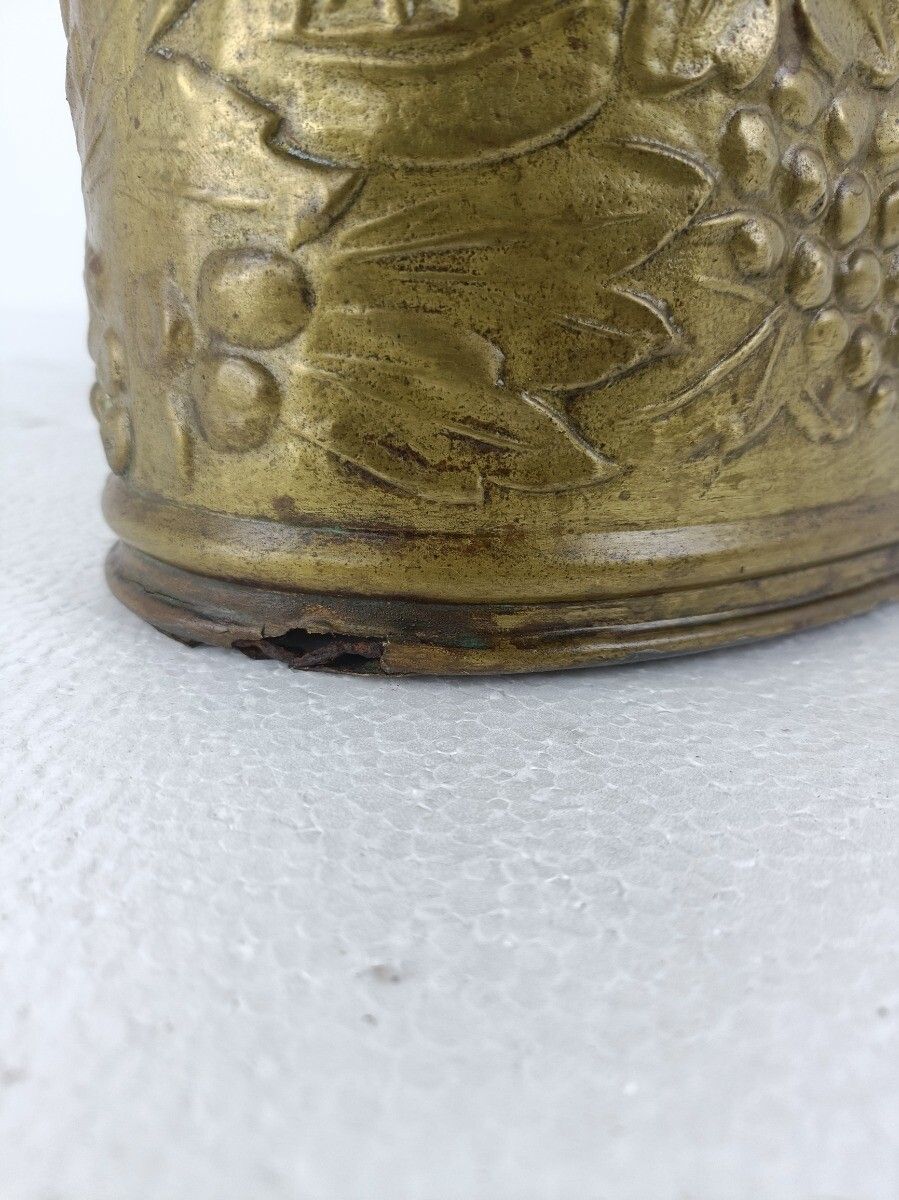 photo for sale Hammered Embossed  Brass Planter Jardinière Ornate  Centerpiece Grapes 1800s