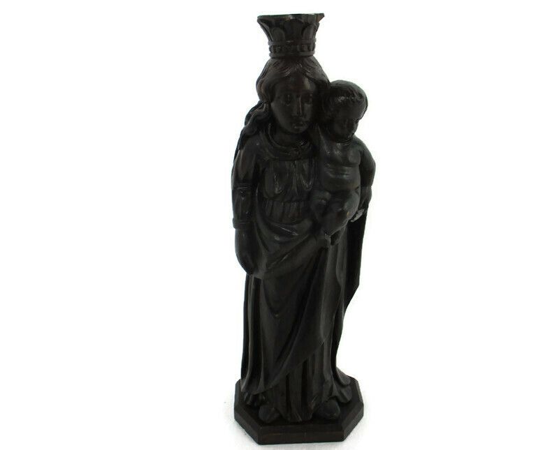 Virgin Mary Madonna And Infant Child Jesus Hand Carved Wood Statue Sculpture