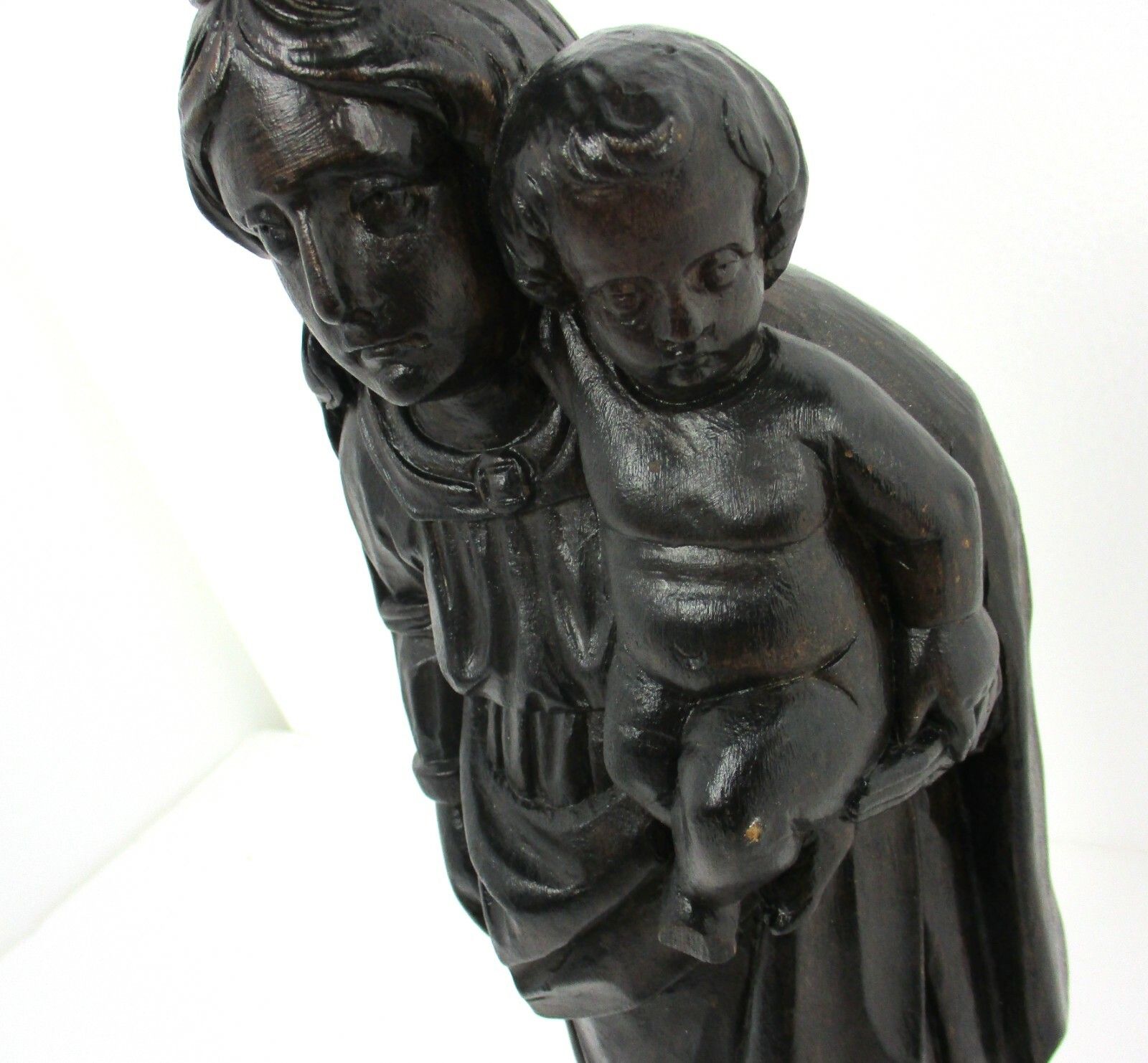 Virgin Mary Madonna And Infant Child Jesus Hand Carved Wood Statue Sculpture photo for sale