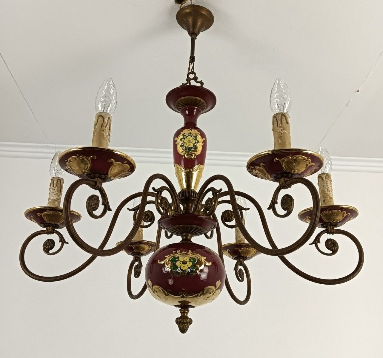 Venetian Italian Porcelain Pottery Faience Chandelier Vintage 6 Lights Beautiful photo furniture
