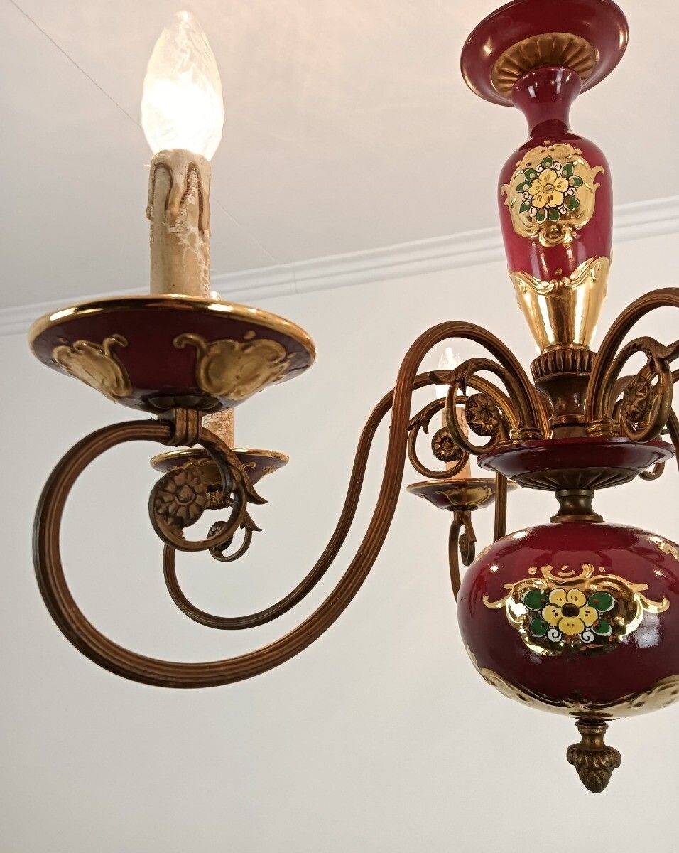 Venetian Italian Porcelain Pottery Faience Chandelier Vintage 6 Lights Beautiful photo vintage