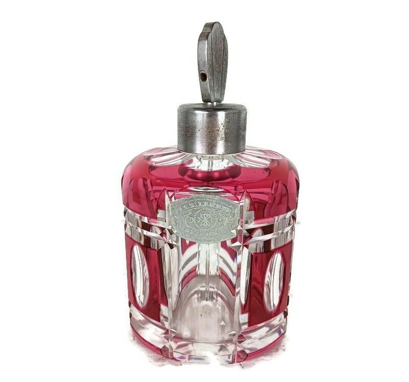Perfume Bottle Atomizer Vintage  Signed Val St Lambert Belgium Crystal Cranberry