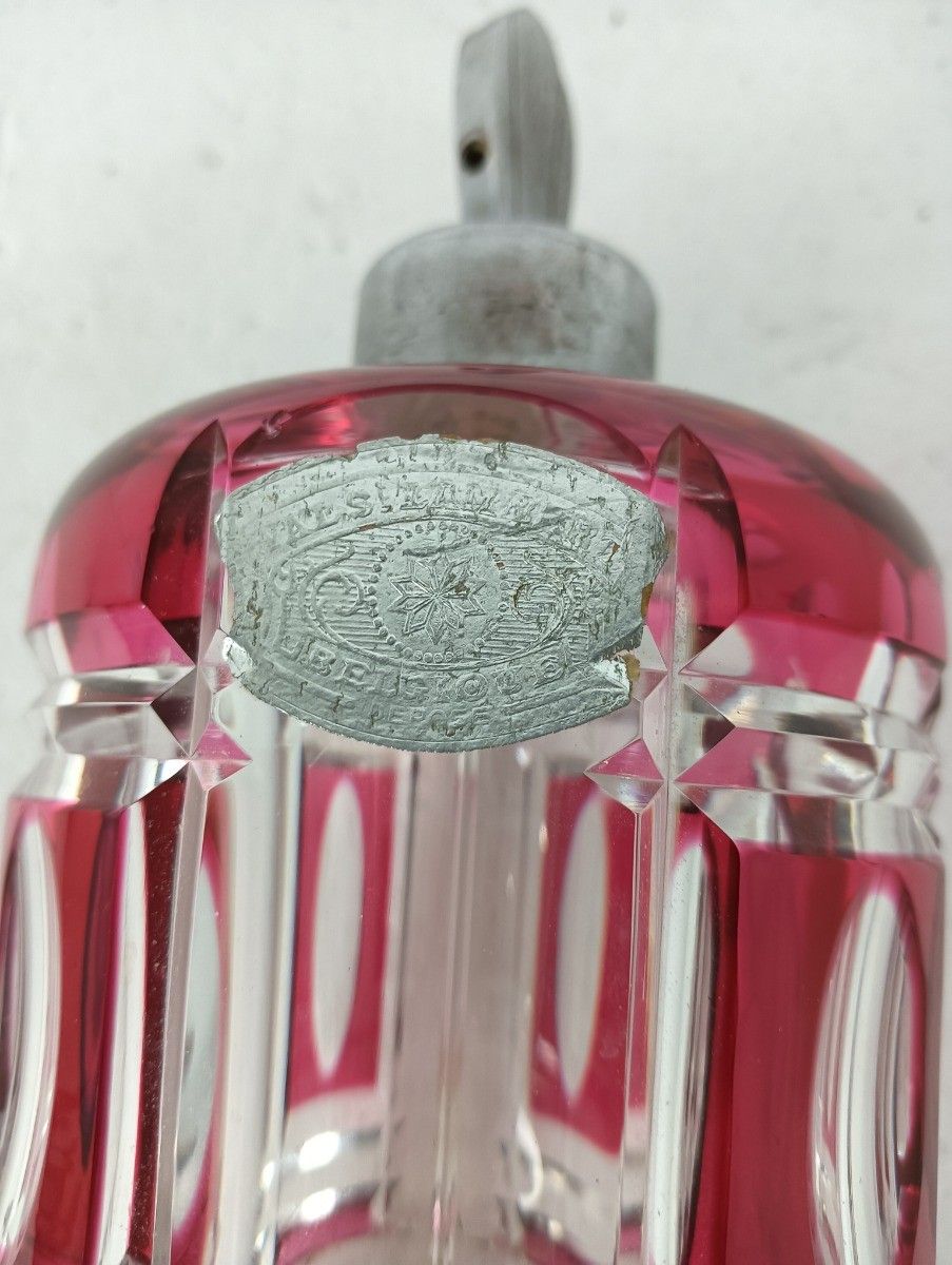 Perfume Bottle Atomizer Vintage  Signed Val St Lambert Belgium Crystal Cranberry photo for sale