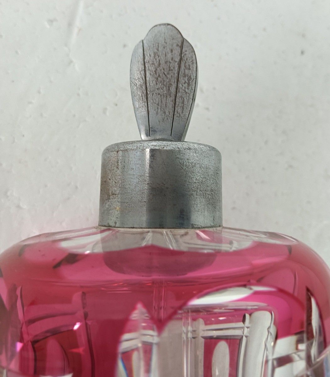 Perfume Bottle Atomizer Vintage  Signed Val St Lambert Belgium Crystal Cranberry photo Home Decor