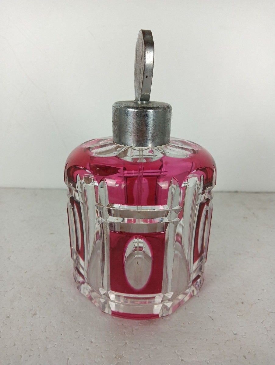 Perfume Bottle Atomizer Vintage  Signed Val St Lambert Belgium Crystal Cranberry photo buy