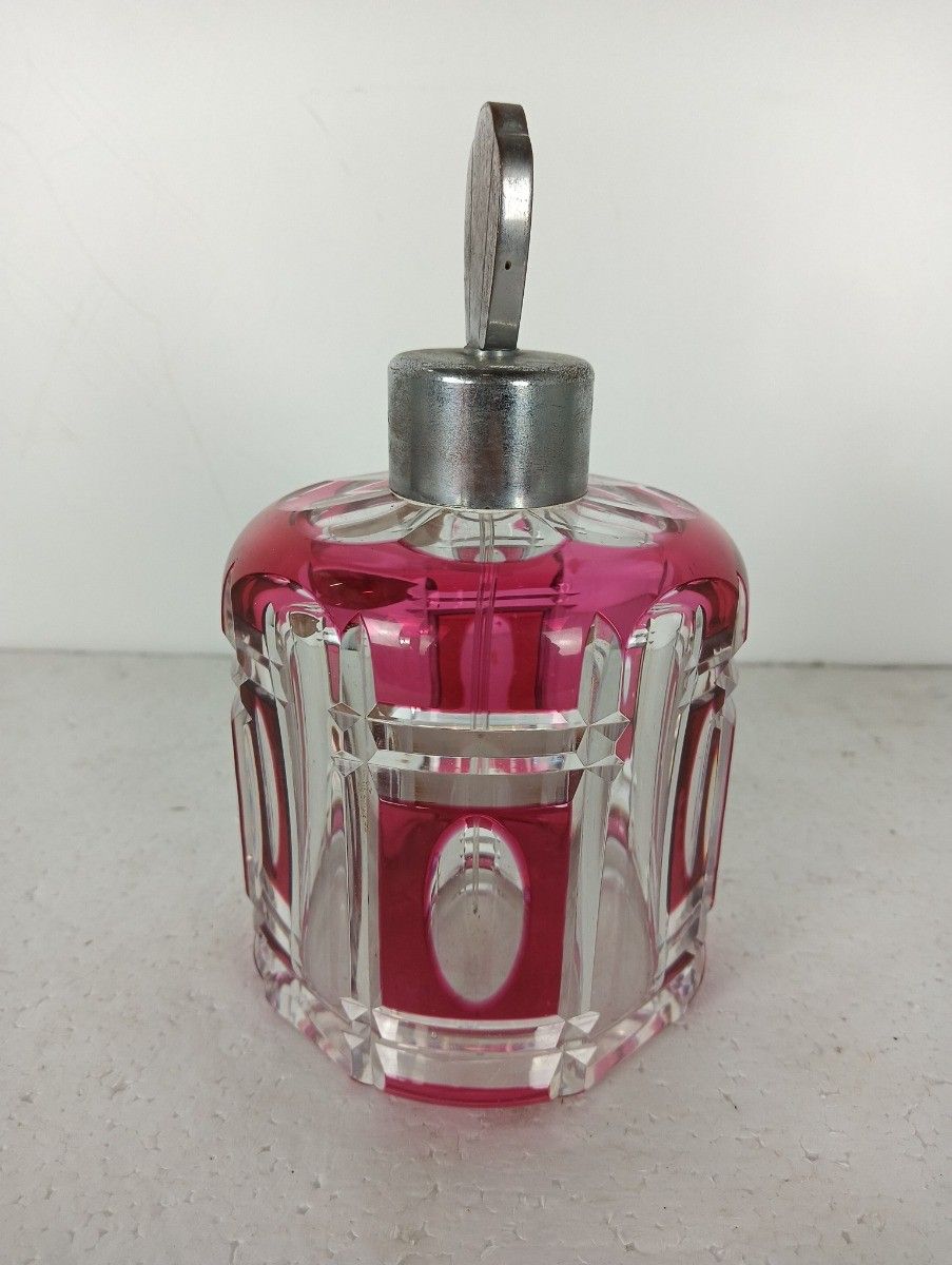 Perfume Bottle Atomizer Vintage  Signed Val St Lambert Belgium Crystal Cranberry photo vintage