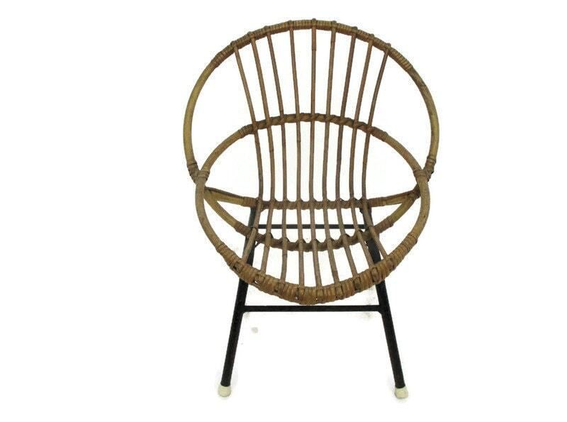 Child Chair Mid Century Modern Rattan Round Hoop Lounge Chair Rohé Noordwolde V