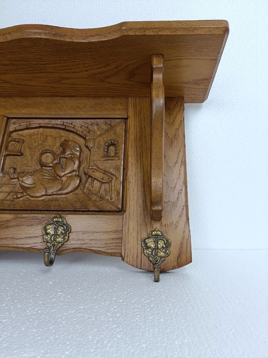 Hand Carved Wood Coat Hat Rack Ornate Oriental Scenes 50s 60s photo 271.0